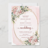 Elegant Rose Gold Greenery Blush Wedding Invites 招待状 (正面)