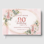 Elegant Rose Gold Greenery Floral 90th Birthday  ゲストブック (正面)
