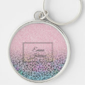 Elegant Rose Gold Iridescent Glitter Leopard Print キーホルダー (正面)