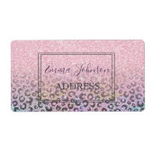 Elegant Rose Gold Iridescent Glitter Leopard Print ラベル (正面)