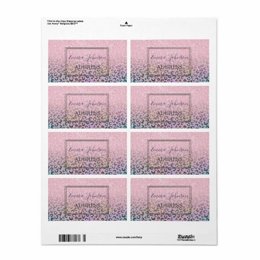 Elegant Rose Gold Iridescent Glitter Leopard Print ラベル (フルシート)