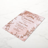 Elegant Rose Gold Leaf Wreath Quinceanera 箔招待状 (回転した状態)