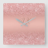 Elegant Rose Gold Luxe Shimmer Monogram  スクエア壁時計 (正面)