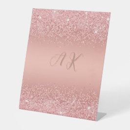Elegant Rose Gold Luxe Shimmer Monogram 台座サイン