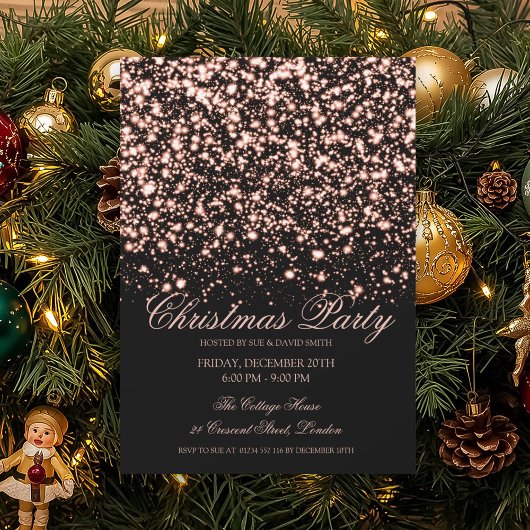 Elegant Rose Gold Midnight Glam Christmas Party  招待状