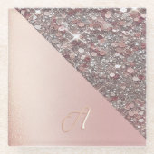 Elegant Rose Gold Monogram ガラスコースター (正面)