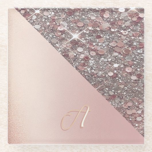 Elegant Rose Gold Monogram ガラスコースター (正面)