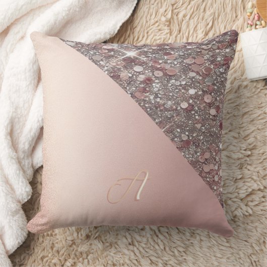 Elegant Rose Gold Monogram クッション (ブランケット)