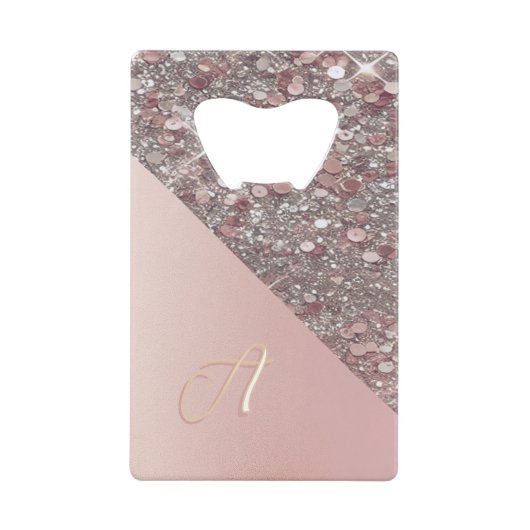 Elegant Rose Gold Monogram クレジットカード栓抜き (正面)