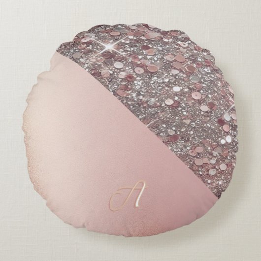 Elegant Rose Gold Monogram ラウンドクッション (正面)
