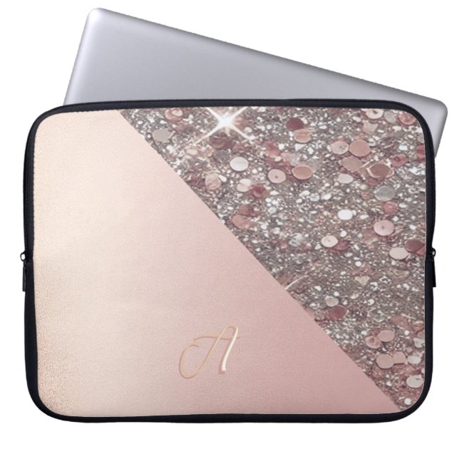 Elegant Rose Gold Monogram ラップトップスリーブ (正面)