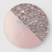 Elegant Rose Gold Monogram ラージ壁時計 (正面)