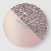 Elegant Rose Gold Monogram ラージ壁時計 (正面)