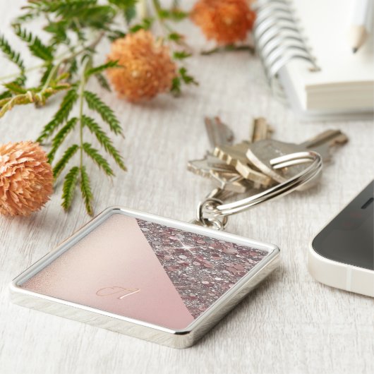 Elegant Rose Gold Monogram Button キーホルダー (側面)