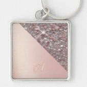 Elegant Rose Gold Monogram Button キーホルダー (正面)