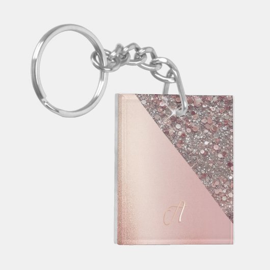 Elegant Rose Gold Monogram Button キーホルダー (正面左)