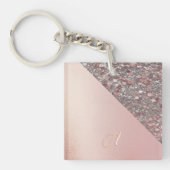 Elegant Rose Gold Monogram Button キーホルダー (正面)