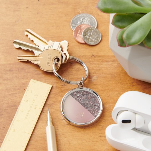 Elegant Rose Gold Monogram Button キーホルダー (デスク)