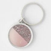 Elegant Rose Gold Monogram Button キーホルダー (正面)