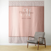 Elegant Rose Gold Monogram Wedding Backdrop タペストリー (インサイチュ)
