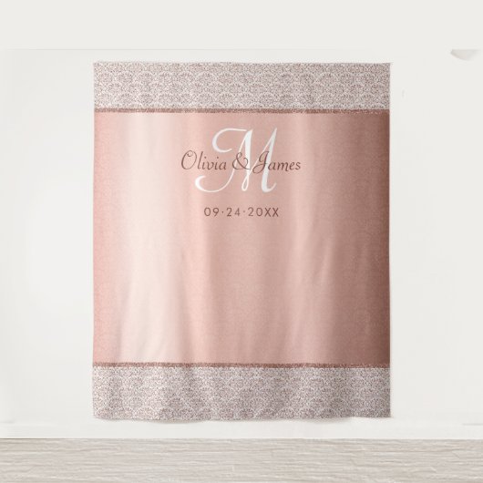 Elegant Rose Gold Monogram Wedding Backdrop タペストリー (正面)