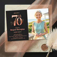 Elegant Rose Gold Photo 70th Birthday