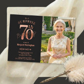 Elegant Rose Gold Photo Surprise 70th Birthday 招待状