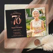 Elegant Rose Gold Photo Surprise 70th Birthday