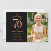 Elegant Rose Gold Photo Surprise 70th Birthday 招待状 (正面)