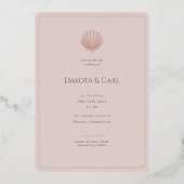 Elegant Rose Gold Seashell Wedding 箔招待状 (正面)