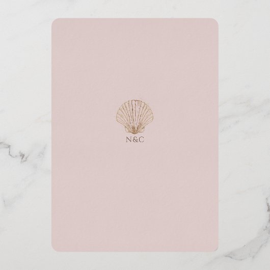 Elegant Rose Gold Seashell Wedding 箔招待状 (裏面)