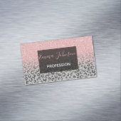  Elegant Rose Gold Silver Glitter Leopard Print マグネット名刺 (インサイチュ)