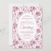Elegant Rose Gold Toile Rose Pattern Wedding Boho 招待状 (正面)