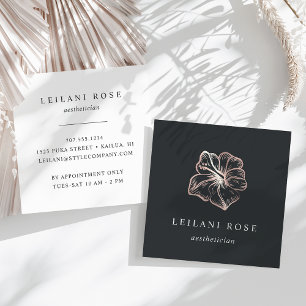 Elegant Rose Gold Tropical Hibiscus Flower スクエア名刺