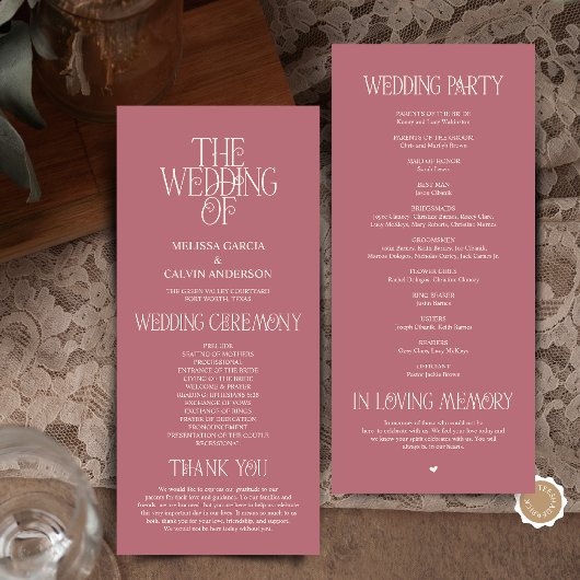 Elegant Rose Gold Typography Wedding Program プログラム