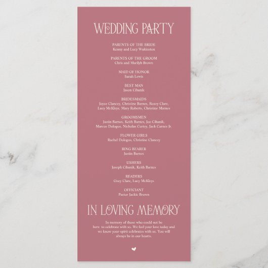 Elegant Rose Gold Typography Wedding Program プログラム (裏面)