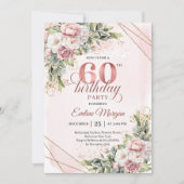 Elegant Rose Gold Watercolor Flowers 60th Birthday 招待状 (正面)