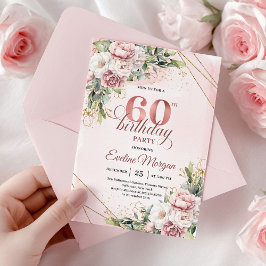 Elegant Rose Gold Watercolor Flowers 60th Birthday 招待状