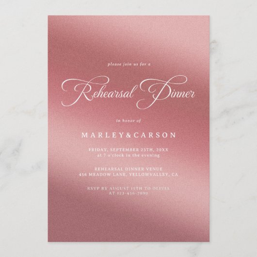 Elegant Rose Gold Wedding Rehearsal Dinner 招待状 (正面)