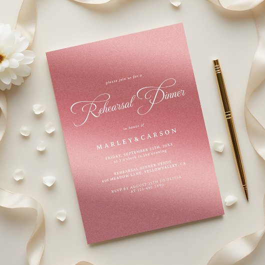 Elegant Rose Gold Wedding Rehearsal Dinner 招待状