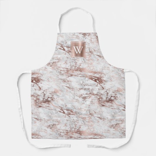 Elegant Rose Gold White Marble Monogram エプロン (正面)