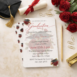 Elegant Rose Graduation Invitation Template 招待状