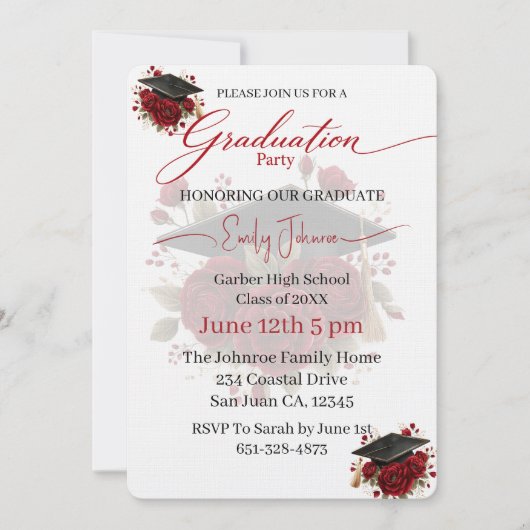 Elegant Rose Graduation Invitation Template 招待状 (正面)