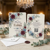 Elegant Rose Modern QR Code Wedding 招待状