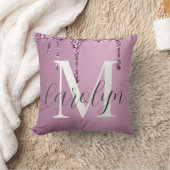 Elegant Rose Pink Glitter Drip Throw Pillow クッション (ブランケット)