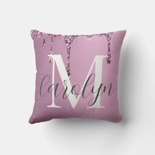 Elegant Rose Pink Glitter Drip Throw Pillow クッション (裏面)