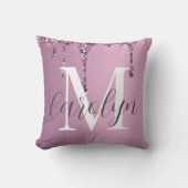Elegant Rose Pink Glitter Drip Throw Pillow クッション (正面)