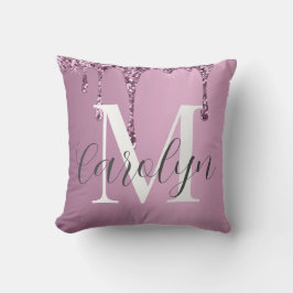 Elegant Rose Pink Glitter Drip Throw Pillow クッション