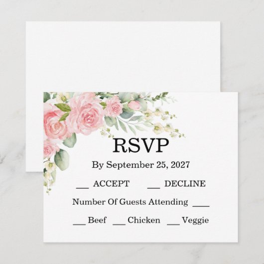 Elegant Rose Pink Wedding 出欠カード (正面/裏面)