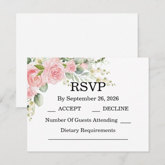 Elegant Rose Pink Wedding  出欠カード (正面/裏面)